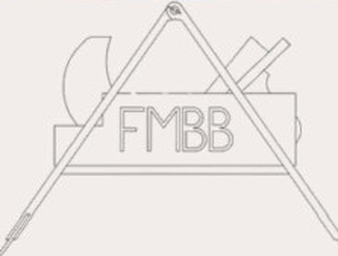 Ancien logo AFMBB : un compas ouvert formant un A par-dessus un rabot, avec les lettres FMBB