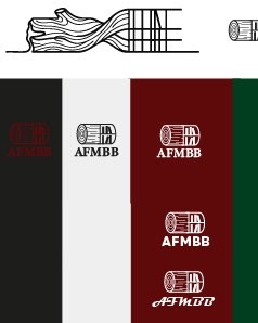 Charte AFMBB : le logo décliné sur fond noir, blanc cassé, bordeaux et vert