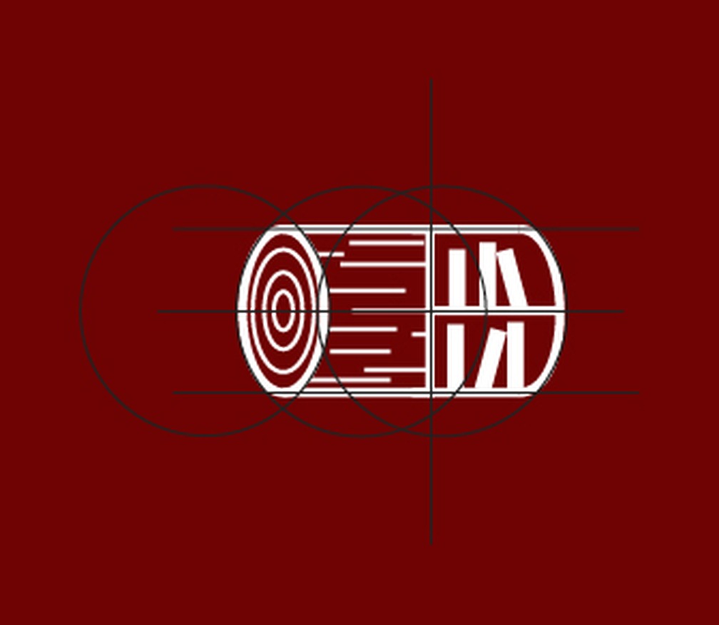 Construction du logo AFMBB : le rondin posé sur trois cercles et deux axes