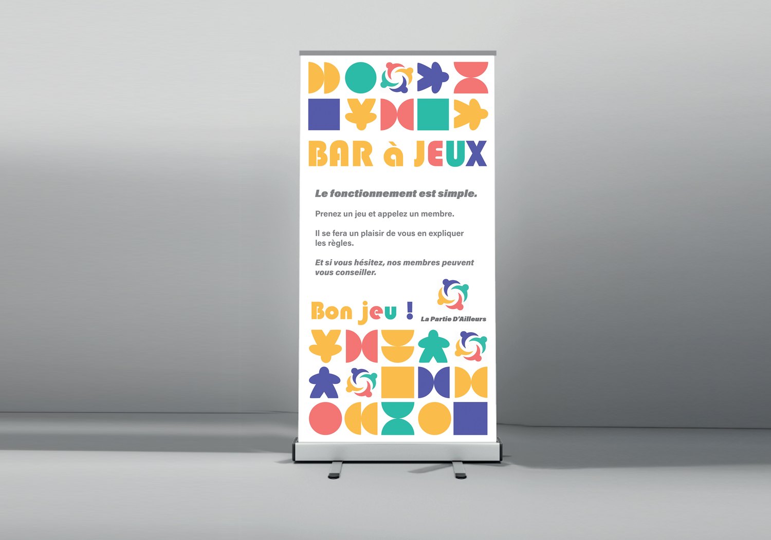 Roll-up Bar à jeux, formes géométriques colorées