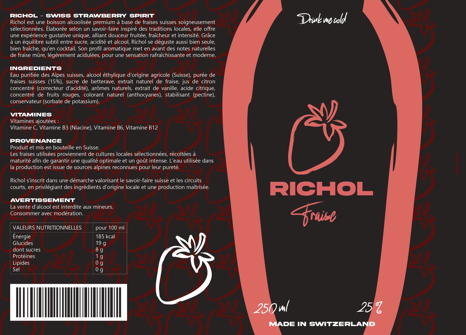 Étiquette à plat de la canette Richol Fraise
