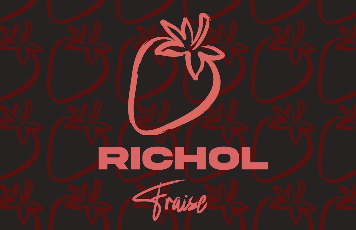Carte de visite Richol, recto avec le motif de fraises