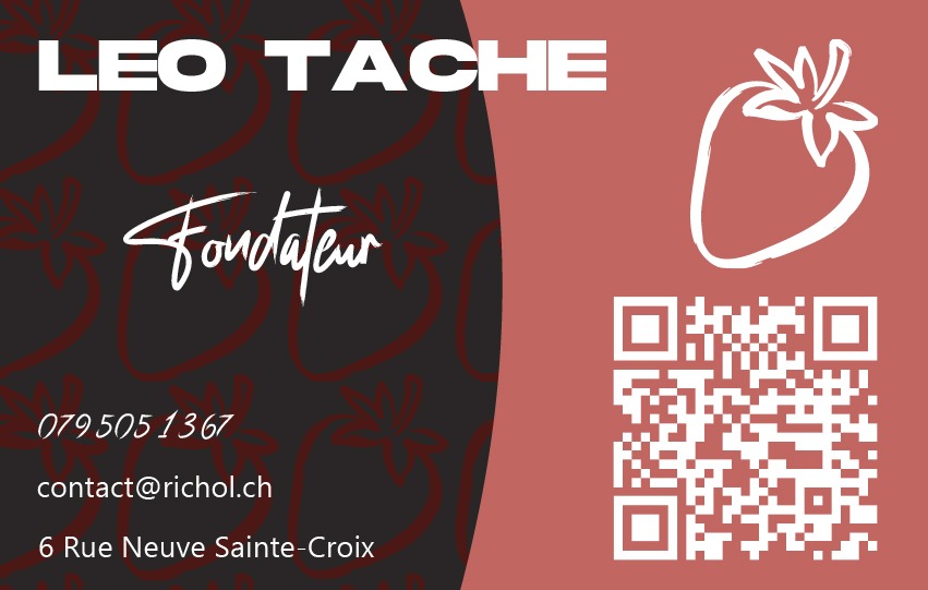 Carte de visite Richol, verso avec les coordonnées et le QR code