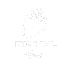 Logo Richol en blanc sur fond rouge profond