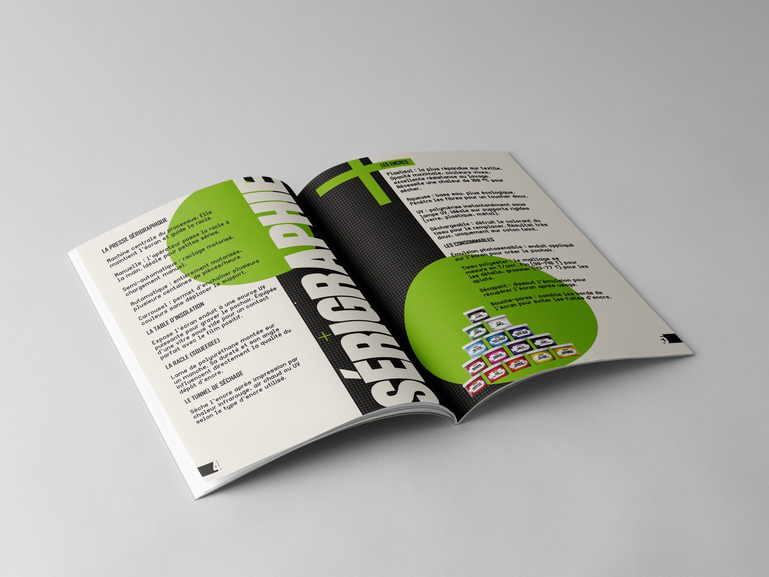 Double-page verte sur la presse et les encres